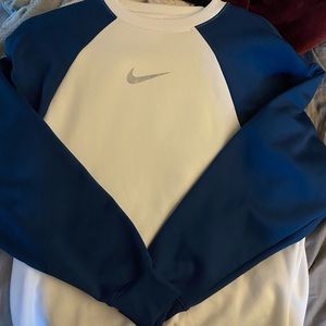 white and blue (silver nike) dri-fit crewneck
